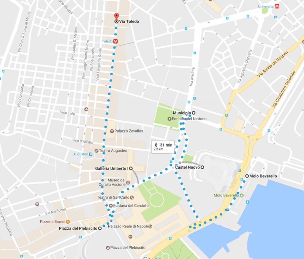 piesza wycieczka Neapol mapie