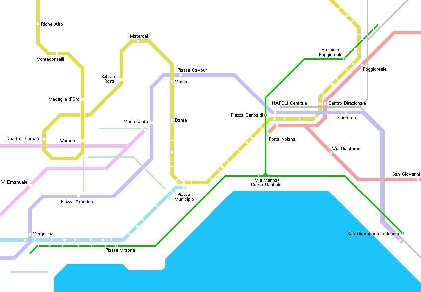 Mapa Neapolu tramwaj 
